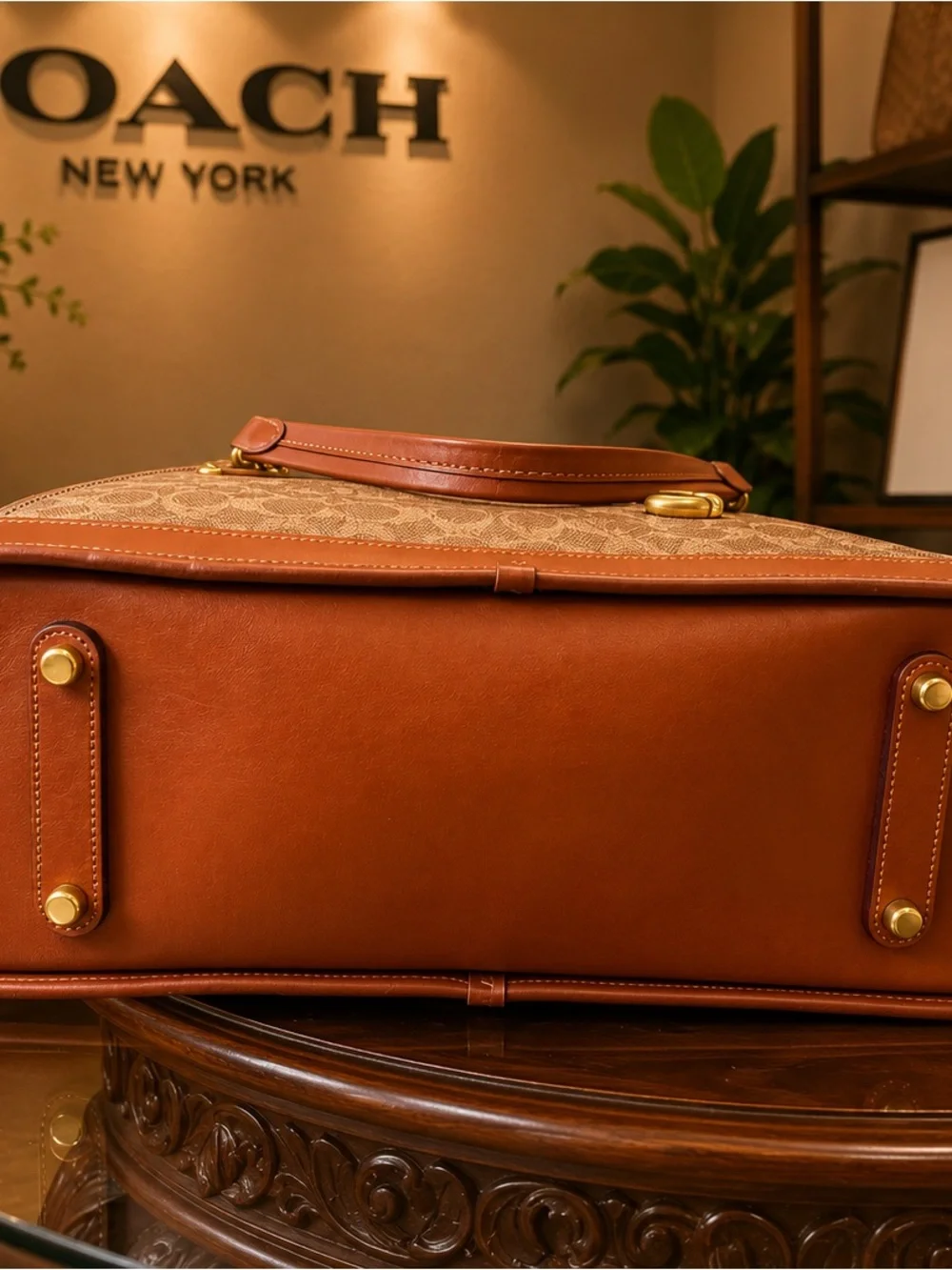 Coach Dreamer Brown Signature Canvas Satchel with Saddle Leather Trim